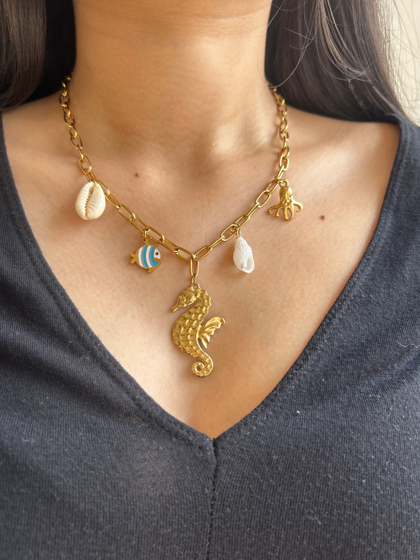 Golden Seahorse Charm Necklace