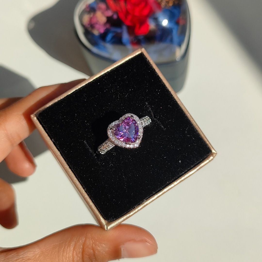 Purple Heart Rhinestone Ring