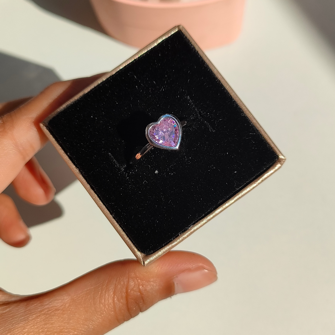 Pretty Pink Heart Zircon Ring