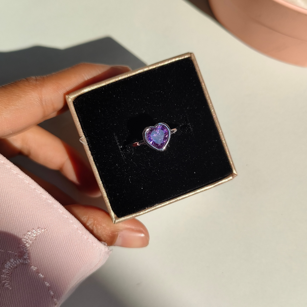 Pretty Purple Heart Zircon Ring