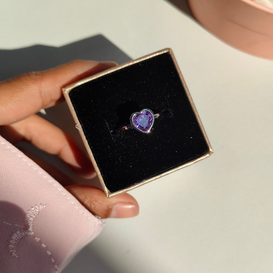 Pretty Purple Heart Zircon Ring