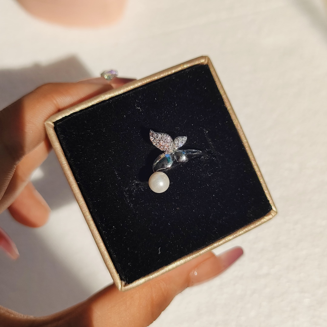 Classic Pearls Butterfly Ring