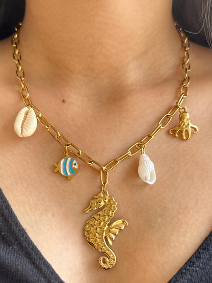 Golden Seahorse Charm Necklace