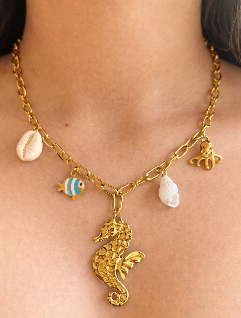 Golden Seahorse Charm Necklace