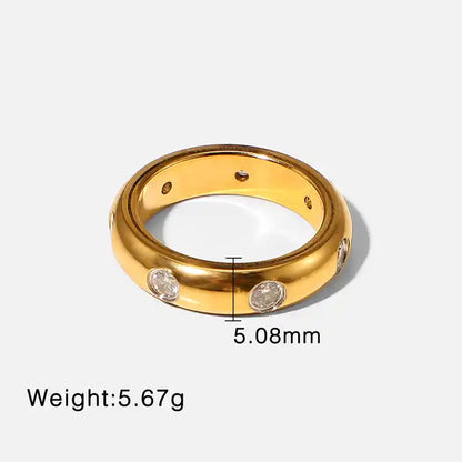 Chunky 18K Gold Plated Stainless Steel Zircons Ring