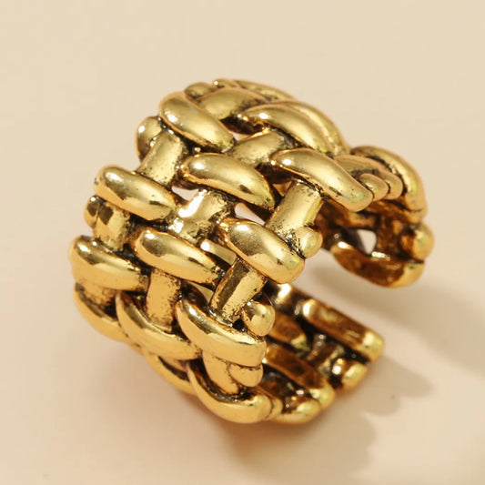 18k Gold Plated Crossed Woven Shape Ring